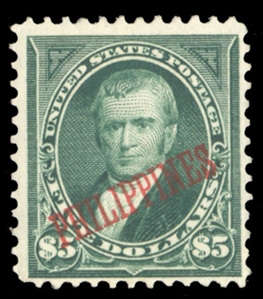 UNITED STATES POSSESSIONS Philippines (225) 1901 $5 dark green, heavy h.r., fresh and fine, cat. $500