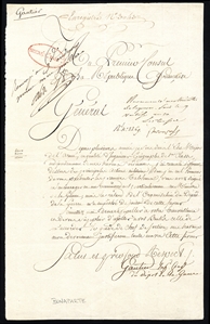 AUTOGRAPHS OF FAMOUS PEOPLE  NAPOLEON I (1769-1821) general and emperor of the French.  A military document, single page (200:320mm), headed "Du Premier Consul de La Republique Francaise",...