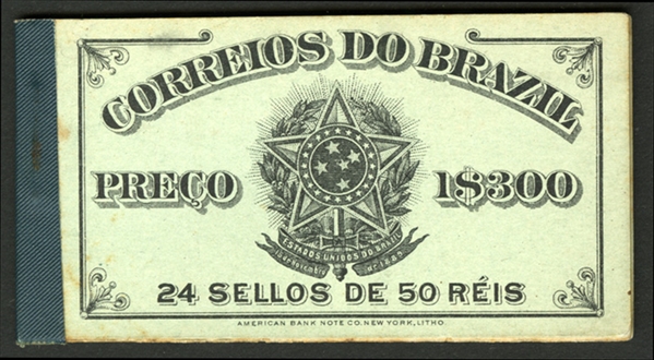 BRAZIL (176a) 1909 unexploded 1$300 booklet with panes of 50r, very fresh, usual dried gum and faint toning affecting the panes, fine intact booklet (RHM CD1)