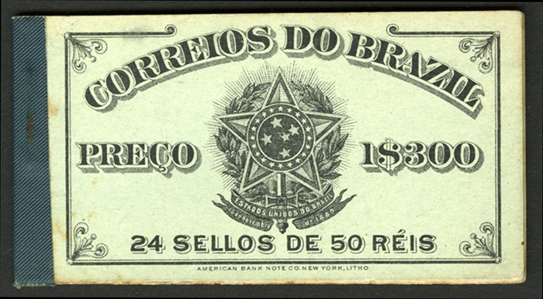 BRAZIL (176a) 1909 unexploded 1$300 booklet with panes of 50r, very fresh, usual dried gum and faint toning affecting the panes, fine intact booklet (RHM CD1)
