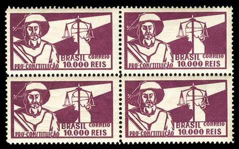 BRAZIL (364-374) 1932 Revolutionary Forces Issue, complete set, blocks of four, three high values n.h. (usual slightly dried gum), others hinged or n.h., fine-v.f., scarce in blocks