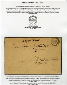 CHINA 1900-01 Boxer Rebellion, collection of 35 covers or cards, extensively written-up on 29 exhibit pages, with German Military and Naval mail from Pau-ting-fu, Tientsin, SMS Geier, one...