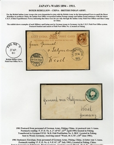CHINA 1900-01 Boxer Rebellion, collection of 35 covers or cards, extensively written-up on 29 exhibit pages, with German Military and Naval mail from Pau-ting-fu, Tientsin, SMS Geier, one...