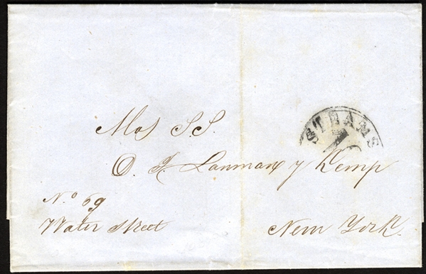 COLOMBIA 1858 (22 Jan) FL from Buenaventura to New York, hs "Steamship 10", also forwarding manuscript of "Goquorzala, Panama", fine