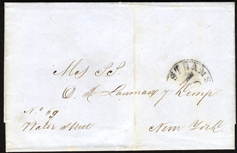 COLOMBIA 1858 (22 Jan) FL from Buenaventura to New York, hs "Steamship 10", also forwarding manuscript of "Goquorzala, Panama", fine
