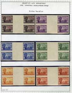 CROATIA Semi-Postals (B7-10-var) 1942 Model Planes, selection, with imperforate horizontal pairs, regular gum, n.h., imperforate blocks of four, shiny ungummed paper, two sets of imperforate...