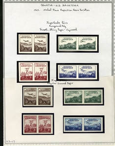 CROATIA Semi-Postals (B7-10-var) 1942 Model Planes, selection, with imperforate horizontal pairs, regular gum, n.h., imperforate blocks of four, shiny ungummed paper, two sets of imperforate...
