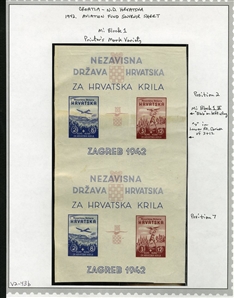 CROATIA Semi-Postals (B7-10-var) 1942 Model Planes, selection, with imperforate horizontal pairs, regular gum, n.h., imperforate blocks of four, shiny ungummed paper, two sets of imperforate...