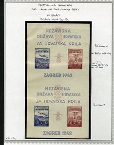 CROATIA Semi-Postals (B7-10-var) 1942 Model Planes, selection, with imperforate horizontal pairs, regular gum, n.h., imperforate blocks of four, shiny ungummed paper, two sets of imperforate...