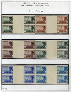 CROATIA Semi-Postals (B7-10-var) 1942 Model Planes, selection, with imperforate horizontal pairs, regular gum, n.h., imperforate blocks of four, shiny ungummed paper, two sets of imperforate...