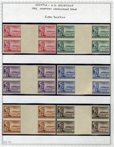CROATIA Semi-Postals (B7-10-var) 1942 Model Planes, selection, with imperforate horizontal pairs, regular gum, n.h., imperforate blocks of four, shiny ungummed paper, two sets of imperforate...