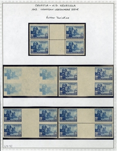 CROATIA Semi-Postals (B7-10-var) 1942 Model Planes, selection, with imperforate horizontal pairs, regular gum, n.h., imperforate blocks of four, shiny ungummed paper, two sets of imperforate...