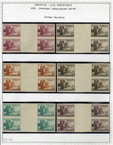 CROATIA Semi-Postals (B7-10-var) 1942 Model Planes, selection, with imperforate horizontal pairs, regular gum, n.h., imperforate blocks of four, shiny ungummed paper, two sets of imperforate...