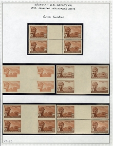 CROATIA Semi-Postals (B7-10-var) 1942 Model Planes, selection, with imperforate horizontal pairs, regular gum, n.h., imperforate blocks of four, shiny ungummed paper, two sets of imperforate...