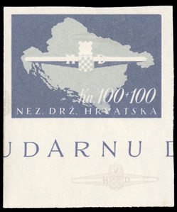 CROATIA Semi-Postals (B75var) 1945 Storm Division, 100+100kn imperforate unfinished stage proof, n.h., v.f.