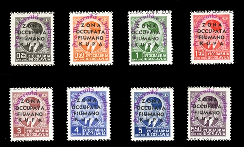 CROATIA Issued under Italian Occupation (Sass.42-49) 1941 "Zona Occupata Fiumano Kupa" 25p-5.50d, with additional violet surcharge, set of eight, l.h., fine-v.f., only 100 sets issued, with 1997...