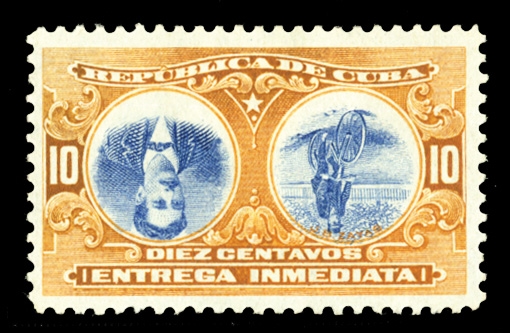 CUBA Special Delivery (E4a) 1910 10c orange & blue, center inverted, exceptionally well centered, h.r., fresh, v.f., cat. $1,250