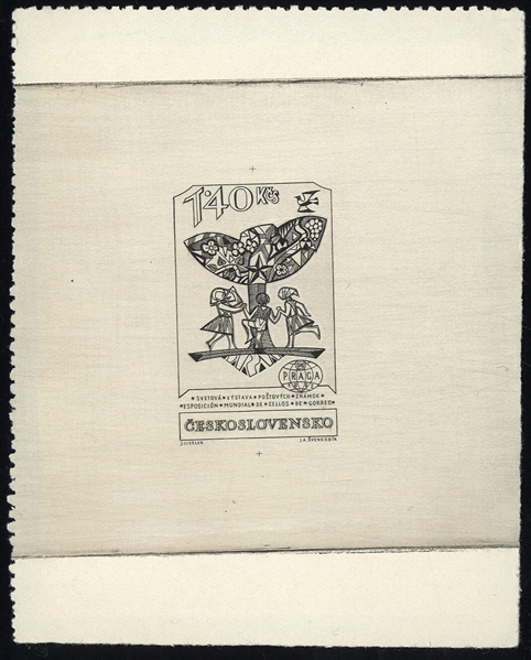 CZECHOSLOVAKIA (1132P) 1962 Praga Exhibition, 1.40kr "Children Dancing Around a Tree", six die proofs in different colors, various stages of completion, fine-v.f., probably unique group, signed...