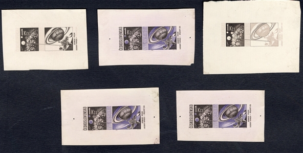 CZECHOSLOVAKIA (1426P) 1966 Space Achievement, 1k Satellite and Binary Code, six different die proofs, various stages of completion, v.f. and scarce lot