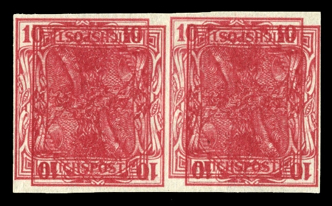 GERMANY (55a,var) 1900 Reichspost, 10pf carmine imperforate pair, double impression, one inverted, n.h., natural gum creases, v.f., signed Herbert Bloch, Dr.Hochstadter, BPP (Mi.56a UDK)EUR 2,000