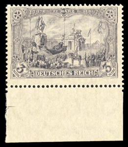 GERMANY (102) 1920 3m black violet, watermarked Circles, bottom sheet margin single, l.h. and post office fresh, fine, signed Dr.Oertel, with 1986 Jaschke certificate (Mi.96W, €2,500) cat. $1,875