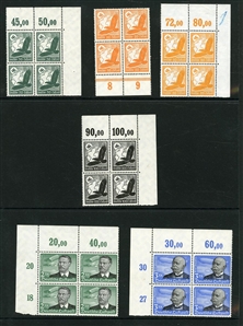 GERMANY Air Post (C46-56) 1934 Issue, sheet corner margin blocks of four, hinged, fresh, mostly v.f., cat. value. $354