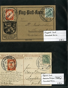 GERMANY Air Post Semi-Officials (CL1-4,CL4a) 1912 Flugpost am Rheim an Main, specialized selection of 23 official cards, 10pf red orange (13), 20pf (4), 30pf deep green, three singles on card...