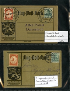 GERMANY Air Post Semi-Officials (CL1-4,CL4a) 1912 Flugpost am Rheim an Main, specialized selection of 23 official cards, 10pf red orange (13), 20pf (4), 30pf deep green, three singles on card...