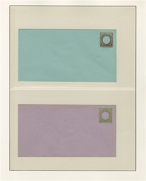 GERMANY  Postal Stationery 1872-73 collection of 48 different unused entire envelopes, mostly Small and Large Shields, also 5 1/2pf Germania, proof of unsevered postal reply card; beautiful...