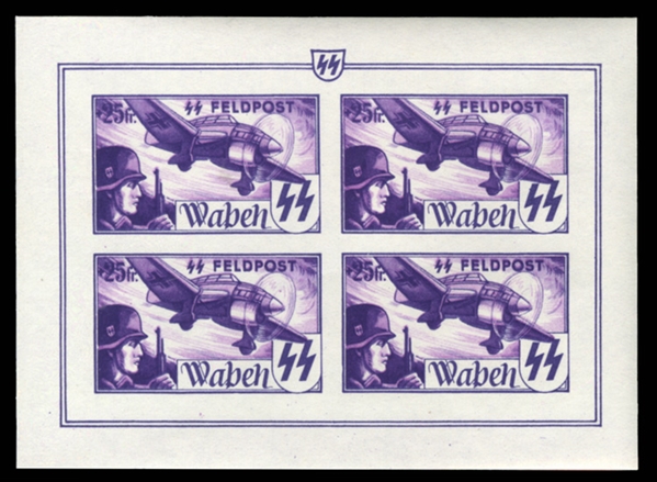 GERMAN WORLD WAR II OCCUPATION ISSUES Belgium - Flemish Legion  (Mi.XV-XIXB) 1943 Soldiers and Planes, imperforate sheetlets of four, complete set of five, n.h., v.f., €2,000