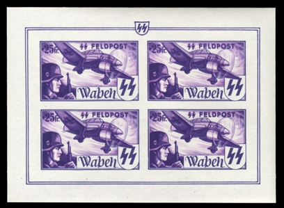 GERMAN WORLD WAR II OCCUPATION ISSUES Belgium - Flemish Legion  (Mi.XV-XIXB) 1943 Soldiers and Planes, imperforate sheetlets of four, complete set of five, n.h., v.f., €2,000
