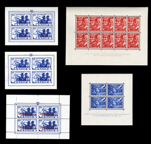 GERMAN WORLD WAR II OCCUPATION ISSUES Belgium - Flemish Legion 1943 Soldiers and Airplanes, +50fr blue, perf. and imperf. sheetlets of four, the latter printed on both sides, plus "Langemark"...