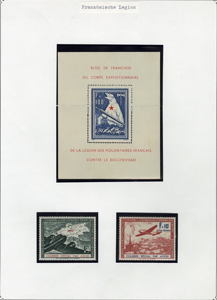 GERMAN WORLD WAR II OCCUPATION ISSUES France - Legion Post 1941-42 Issues complete, including the Russian Bear souvenir sheet, n.h., fine-v.f.
