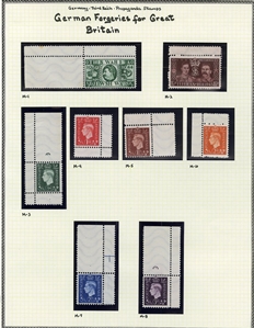 GERMAN WORLD WAR II OCCUPATION ISSUES German Propaganda Forgeries for Great Britain (Mi.1-8) 1943 George VI (with Star of David) complete set of six, also "This War is a Jewsh War" and "Teheran...