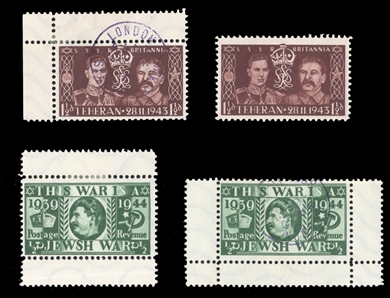 GERMAN WORLD WAR II OCCUPATION ISSUES German Propaganda Forgeries for Great Britain  (Mi.1,2) 1943 King George VI and Stalin, also "This War is a Jewsh War", used and unused examples of each,...