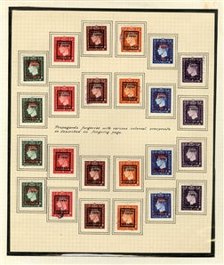 GERMAN WORLD WAR II OCCUPATION ISSUES German Propaganda Forgeries for Great Britain (Mi.9-14 Iva/h) 1943 "Liquidation of Empire", series IV, 1/2p-3p sets of six, 8 different, including "Hong...