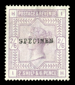 GREAT BRITAIN (96aS) 1883 2sh6p lilac, Bluish Paper, overprinted Specimen in black, h.r., creases, fine appearance (SG 175s) £625