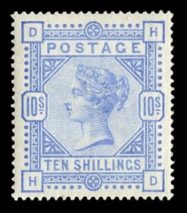GREAT BRITAIN  (109) 1884 10sh ultramarine, l.h., well centered, v.f., signed Diena, cat. $2,625