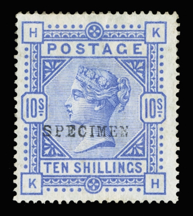 GREAT BRITAIN (109bS) 1884 10sh ultramarine, Bluish Paper, overprinted Specimen in black, h.r., fine (SG 177s) £2,850