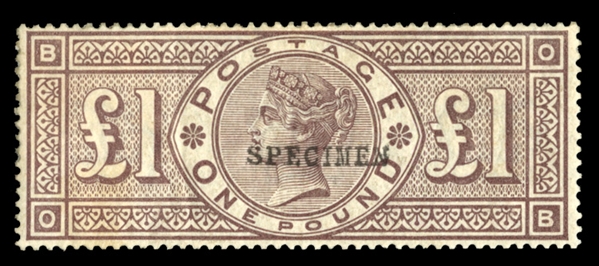 GREAT BRITAIN (110S) 1884 £1 brown violet, watermarked Three Imperial Crowns, overprinted Specimen in black, part original gum (adhesions), creased, v.f. appearance (SG 185s) £2,800