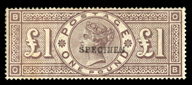 GREAT BRITAIN (110S) 1884 £1 brown violet, watermarked Three Imperial Crowns, overprinted Specimen in black, part original gum (adhesions), creased, v.f. appearance (SG 185s) £2,800