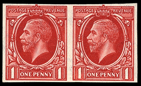 GREAT BRITAIN (211E) 1934-36 1p carmine, imperf. and gummed essay, horizontal pair, n.h., v.f.