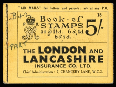 GREAT BRITAIN (SG BB37) 1935 George V, unexploded 5sh booklet, stitched at left, black inscriptions on salmon covers, edition number 15, some pen writing on front cover, otherwise v.f., £650