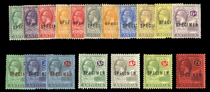 BRITISH COMMONWEALTH ANTIGUA (42/64S) 1921 George V, 18 different, overprinted Specimen, h.r., fine-v.f. (SG 55/80s) £650
