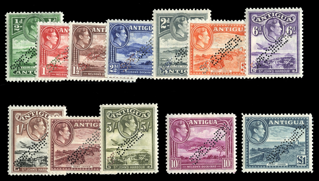 BRITISH COMMONWEALTH ANTIGUA (84-95S) 1938-51 George VI, complete set, perforated Specimen, h.r., fine-v.f. (SG 98-109s) £300