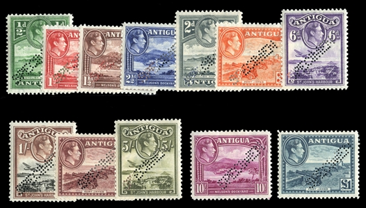 BRITISH COMMONWEALTH ANTIGUA (84-95S) 1938-51 George VI, complete set, perforated Specimen, h.r., fine-v.f. (SG 98-109s) £300