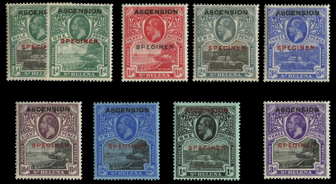 BRITISH COMMONWEALTH ASCENSION (1-9S) 1922 Overprints, complete set, overprinted Specimen, h.r., fine-v.f. (SG 1-9s) £800