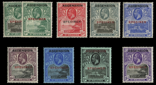 BRITISH COMMONWEALTH ASCENSION (1-9S) 1922 Overprints, complete set, overprinted Specimen, h.r., fine-v.f. (SG 1-9s) £800