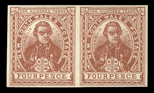 BRITISH COMMONWEALTH AUSTRALIAN STATES - New South Wales (104Bc) 1899 4p orange brown, imperf. horizontal pair, left stamp n.h., right stamp very lightly hinged, v.f., with 2003 PFC (SG 303c) £600