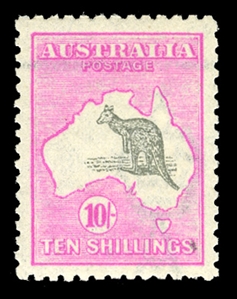 BRITISH COMMONWEALTH AUSTRALIA (13) 1913 10sh pink and gray, small h.r., well centered, ink notation which faintly shows through at lower right, otherwise v.f., signed Diena, cat. $1,600